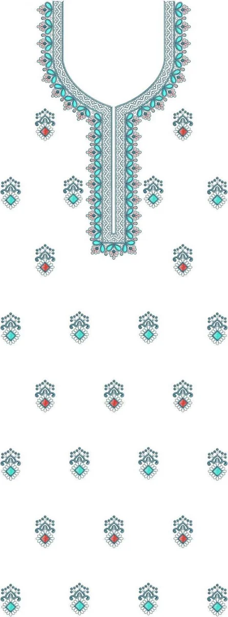 Long Suit Design 10180 - Fancy Neck Butti Lace Long Suit
