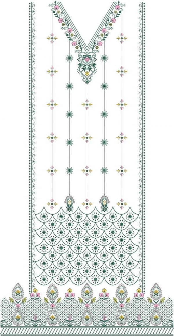 Punjabi Suit Design 11581 - V Shape Neck Flowers Pattern Panjabi Suit
