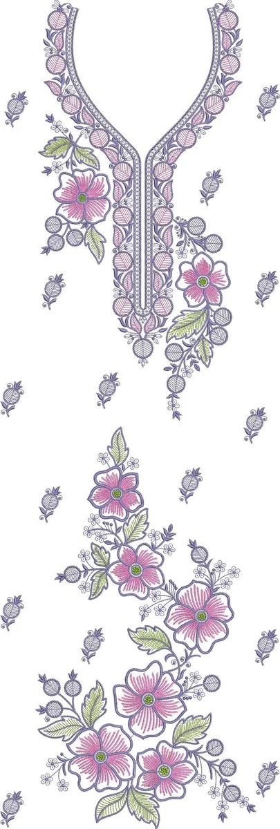 Long Suit Design 3497 - Beautiful Flowers Concept Neck Long Panel Top