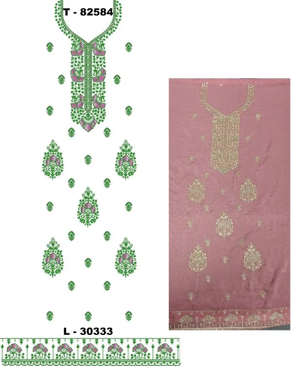 Long Suit Design 4970 - Unique Neck Butti Lace Long Suit