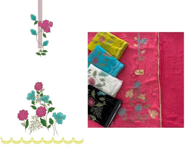 Punjabi Suit Design 6157 - Applique Flowers Panjabi Suit