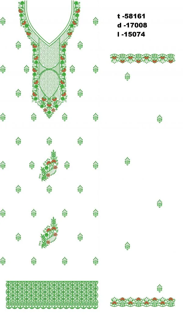 Long Suit Design 7431 - Fancy Neck Butti Lace Long Suit