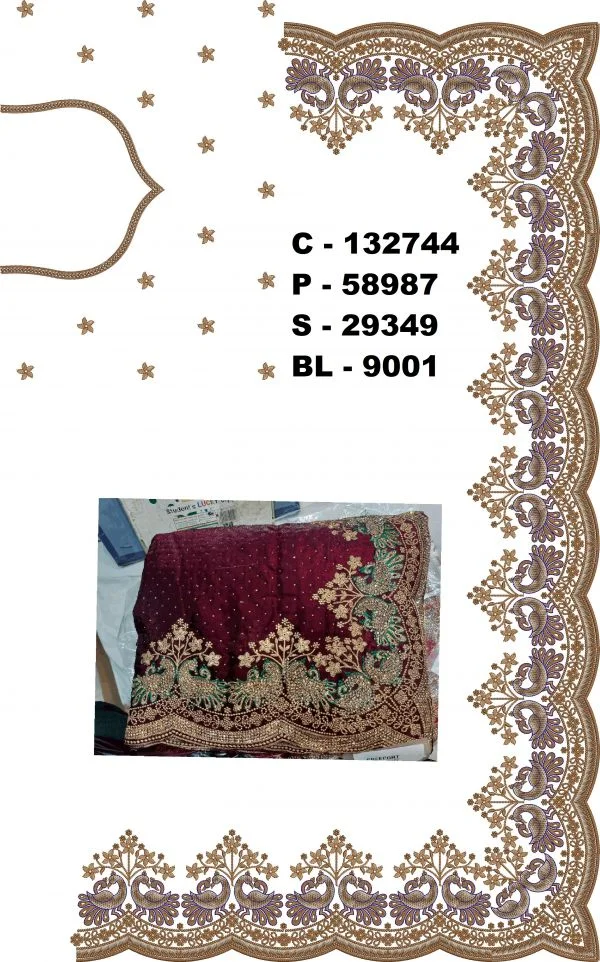 Saree Design 2969 - Peacock Figure Concept Border C Pallu Skirt S