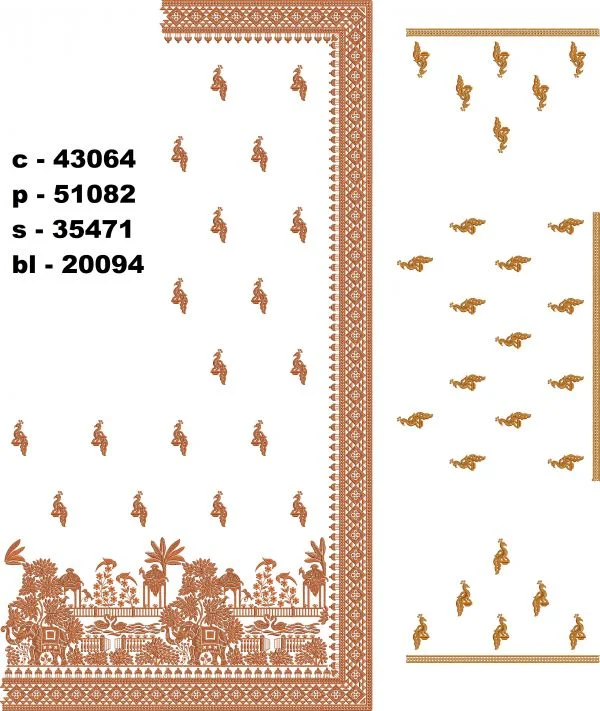 Saree Design 3101 - Elephant & Peacock Figure Concept Border C Pa