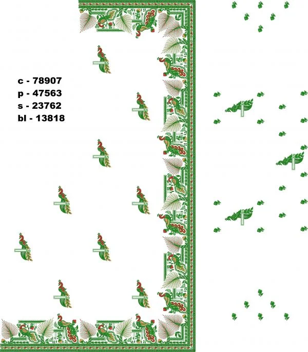 Saree Design 6966 - Peacock Figure Concept Border C Pallu Skirt S