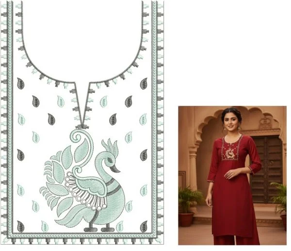Daman Design 2057 - Peacock Figure Neck Top&Kurti